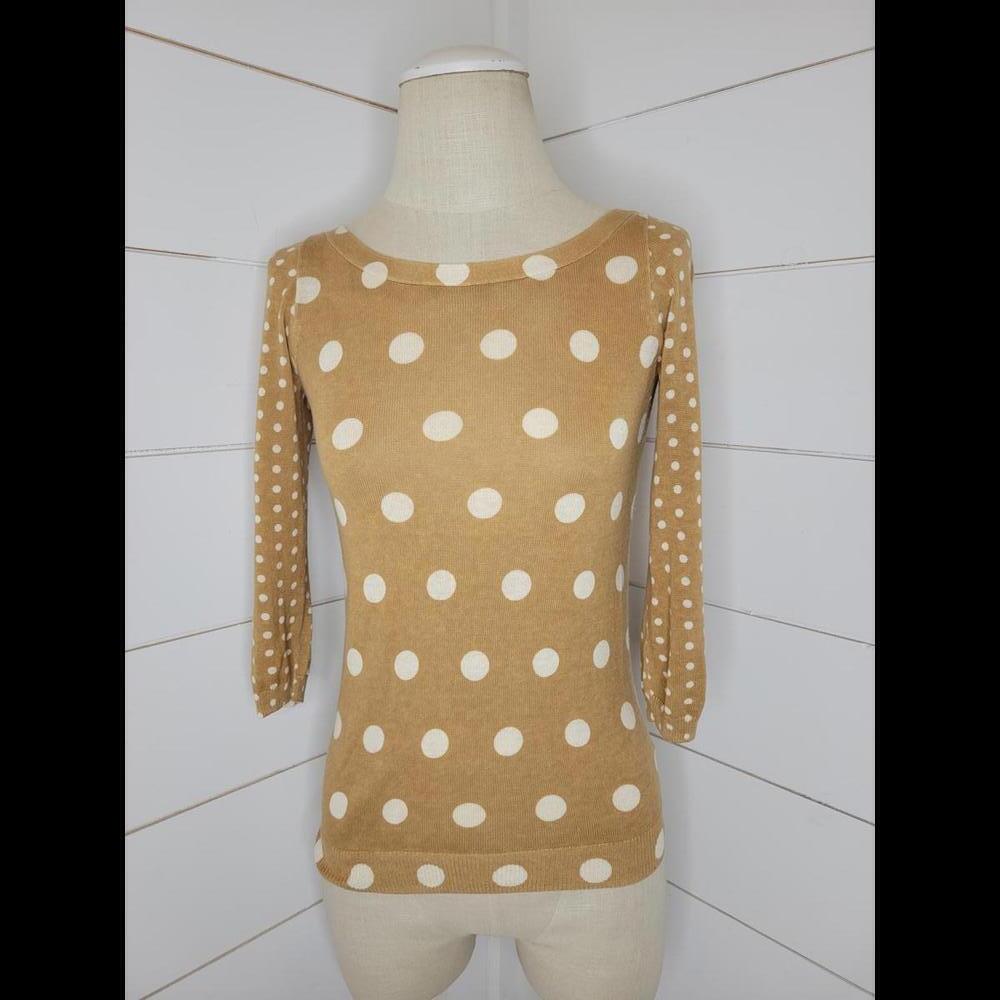 J Crew XXS Tan & white polka dots linen/cotton sweater